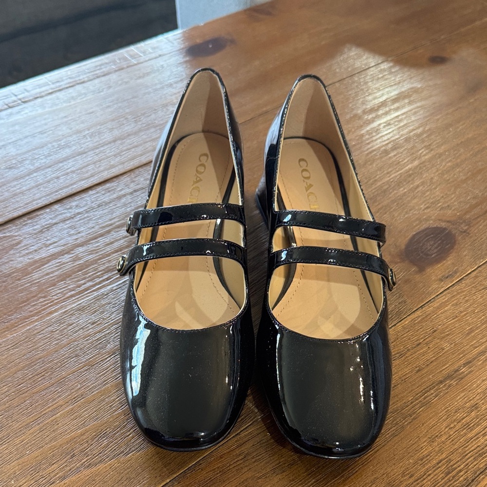 Coach Black Patent Leather Double Strap Flats